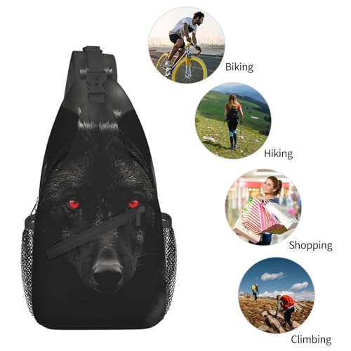 Mochila tipo Sling en negro con diseño Wolf para senderismo miniatura 5