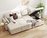 DURASPACE Sofa Bed Pull Out Couch Sleeper with Double Storage Chaise, U Shaped Convertible Sectional Sleeper Sofa for Living Room with USB Charging Ports, Cup Holder (Beige)