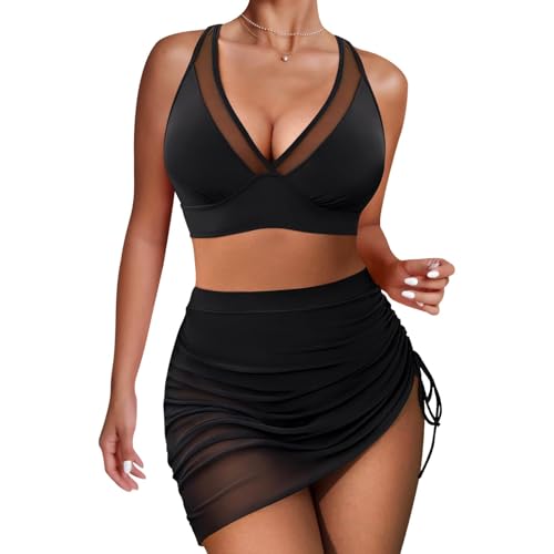 High Waisted Bikini Set Tummy Control Bikini Sets for Women, Push Up Bikinis 2 Piece Swimsuit, Adjustable Swimming Costumes for Grils (UK, Alpha, L, Regular, Regular, Black)