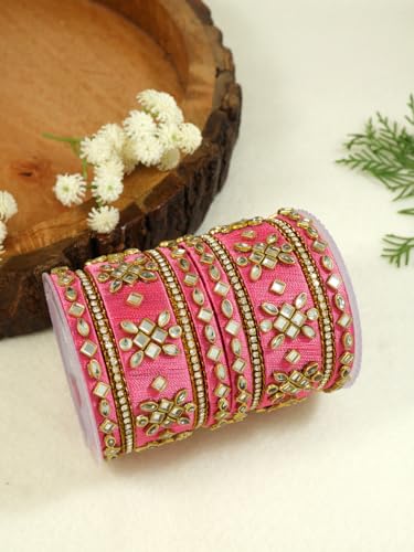 Image of I Jewels Gold Plated Traditional Silk Thread Embellishments Bangles Chuda Bangle Set for Bridal /Women