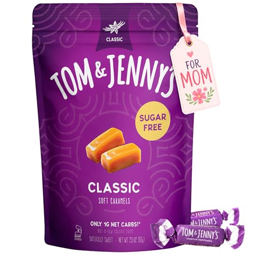 Tom & Jenny's Sugar Free Caramel - Individually Wrapped Sugar Free Candy - Zero Sugar Keto Caramels (Sea Salt & Vanilla Classic Chewy Caramel)