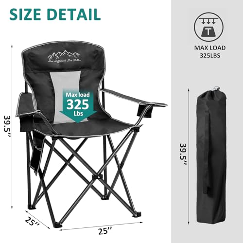 SAILARY Oversized Portable Outdoor Chairs, Weight Capacity 325 lbs with Cup Holder, Storage Pocket, Carry Bag Black の商品画像 2