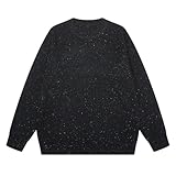 Deepsko Suéter de punto de lana para hombre, color liso, manga larga, talla grande, holgada, Negro, 5XL