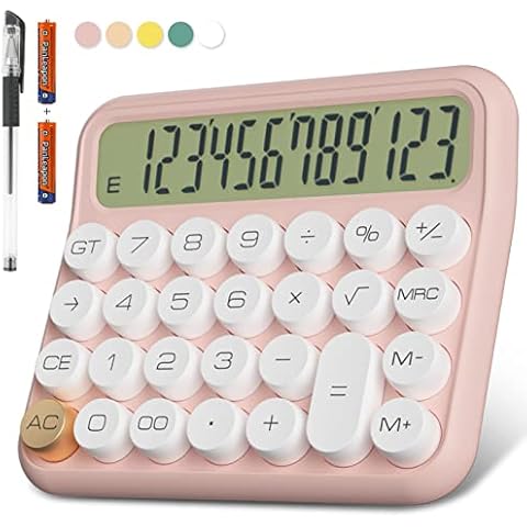 Taschenrechner Schule, 12-stellig Extra Großes 5-Zoll-LCD-Display, DECKLIT Batterie Tischrechner Groß Tasten Leicht zu Drücken, 15° Neigbarer Bildschirm Cover