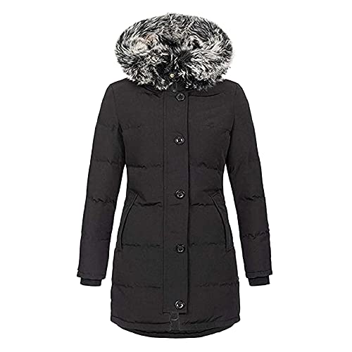 Chaqueta de invierno calida con capucha abrigo acolchado mujer negro 2