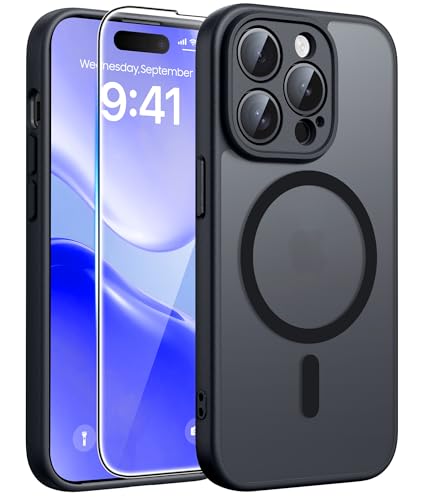 Image of FNTCASE for iPhone 14 Pro Case: [Compatible with Magsafe] Translucent Matte Cases with [Full Camera Protection] [Screen Protector] Military Grade Shockproof Protective Phone Cover - Black
