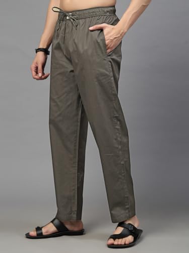 Image of Majestic Man Comfort Fit Solid Cotton Casual Lounge Pyjama with Elastic Waist, Drawstring & Zip Closure