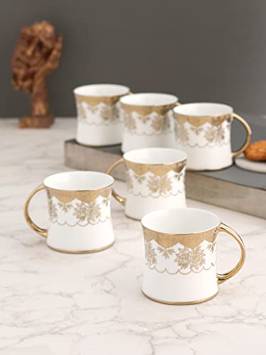 Image of Clay Craft Fine Ceramic Diamond Golden Printed Premium Coffee /Tea Cups - 180 ml - Set of 6, Tea Cup Set of 6, Mugs for Coffee, Cups Set of 6, Mug Set, Ideal for Gifting, Perfect for Home and Office