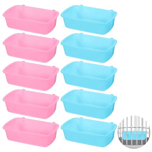 PEOVLVN 10 Pack Rabbit Feeders for Cages, Cage Cups Chicken Feeder Waterer Rabbit Food Water Bowl Hanging Feeder Guinea Pig Food Dispenser for Pet Birds Kitty Puppy (Blue, Pink, White)