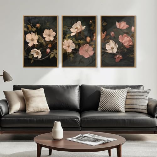 IARTTOP Large Black Floral Framed Canvas Wall Art 16x24 Inch