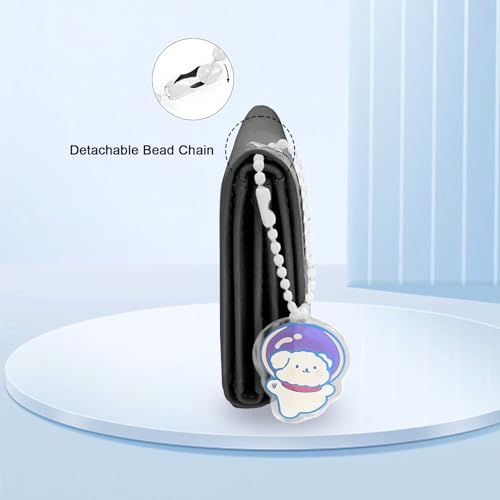 Girls Cute Astronaut Bear Bunny Print Tri-folded Wallet Small Wallet with Pendant Card Holder ID Window for Women(BLACK)4