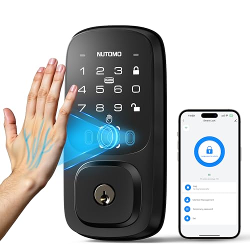 NUTOMO Palm Vein Smart Lock: Keyless Entry Door Locks Built-in WiFi Keypad Electronic Deadbolt with APP Remote Control Support Alexa/Rechargeable Battery/SP300/Bright Black