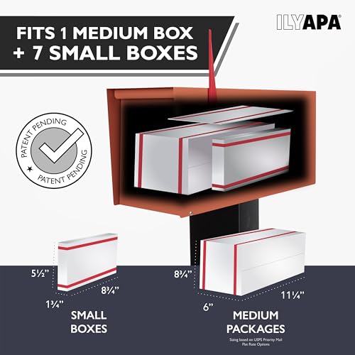 Image of Ilyapa Modern Mailbox for Outside Post Mount - Terracotta Heavy Duty Powder Coated Metal Mailbox, Waterproof Letter Box for Parcels