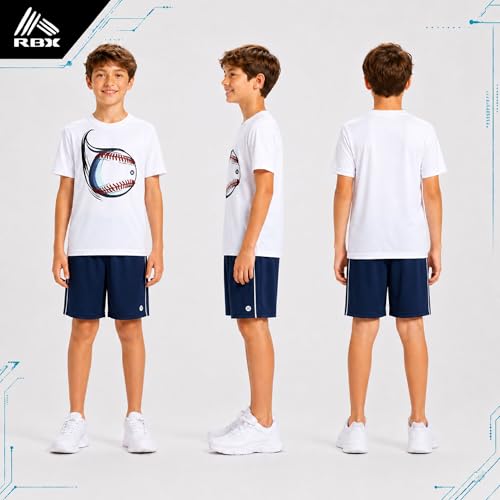 Image of RBX Boys Athletic Shorts Set - 2 Piece Active Performance Graphic Tees and Mesh Gym Shorts for Boys With Elastic Waistband