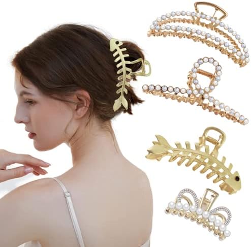 Hair Claw Clips for Thick Hair, 4pcs Metal Hair Clips for Women and Girls Use, Nonslip Cute Claw Clips Large for Hair Decoration