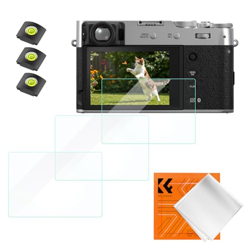 K&F CONCEPT Protector de Pantalla para Fujifilm X100V X100VI X T4, 3 PCS Protector de Pantalla Vidrio Templado, 3 PCS Nivel de Zapata Caliente, 1PCS Paño de Limpieza