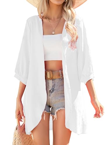 Image of Yekaty Kimonos for Women Lightweight Summer Cardigan Loose Beach Cover Up | kimono cardigans for women, 3 /4 sleeve layer with hip-covering fit for beach, vacation and casual summer outfits