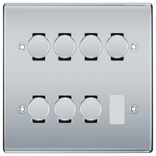 BG Polished Chrome 7 Gang 2 Way Trailing Edge Dimmer LED Custom Grid Switch