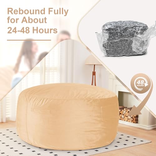 Image of HABUTWAY Bean Bag Chair: Giant 6' Memory Foam Furniture Bean Bag Chair with Microfiber Cover - 6Ft,Khaki
