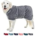 Lucky Paws® Dog Drying Robe/Coat - UK Based Seller - Premium Quality - Super Absorbent - Super Soft - Fast Drying - Double Layer - Machine Washable & Dryable (XXL, Grey)