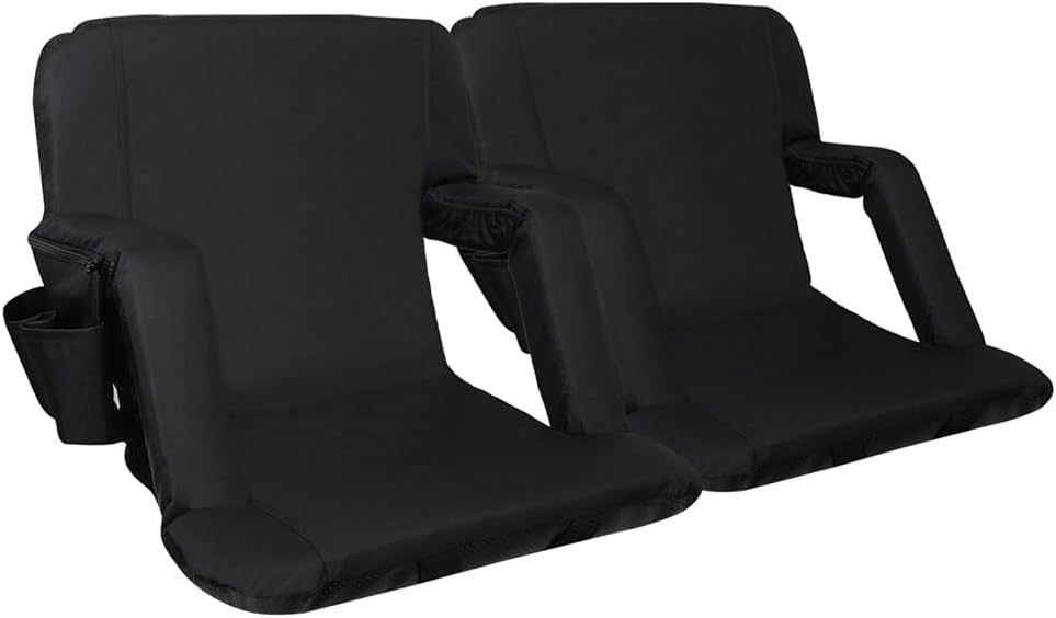 Stadium Seats with Back Support,Bleacher Seats with Armrests Up or Down,Folding Bleacher Seats,Stadium Chairs (2 Pack, Black)