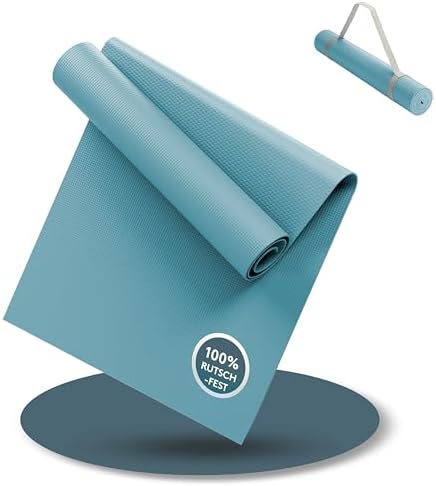 Bild von LILENO SPORTS Yoga Matte (180x60cm) inkl. Tragegurt - Sport und Yogamatte extra rutschfest in 4 mm Dicke - Gymnastikmatte und Fitnessmatte für Workout und Yoga - Sportmatte für Zuhause