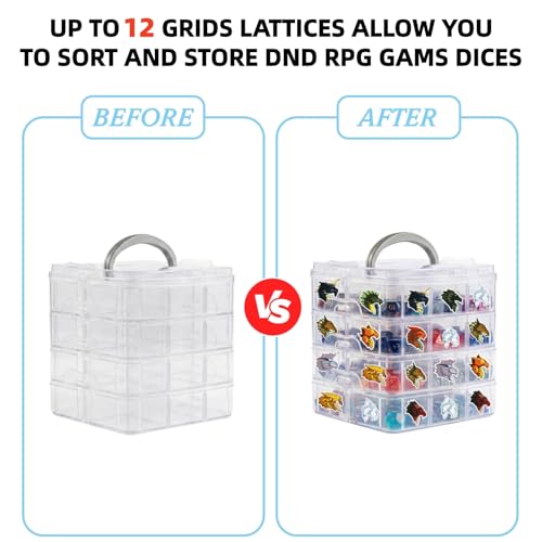 Image of PUGED DND Dice Storage Box with Removable Dividers Polyhedral Dice Plastic Organizer Holding Up To 900 Dices Craft Bead Compartment Container for Sewing, Jewelry, Art, DIY (2 layers) Box Only