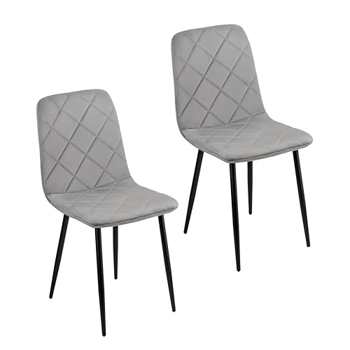 Baroni Home Set di 2 Sedie Moderne con Rivestimento in Velluto e Gambe in Ferro Nero, Poltrona da Soggiorno, Camera da Letto, Sala da Pranzo, Grigio 52x44x85 cm