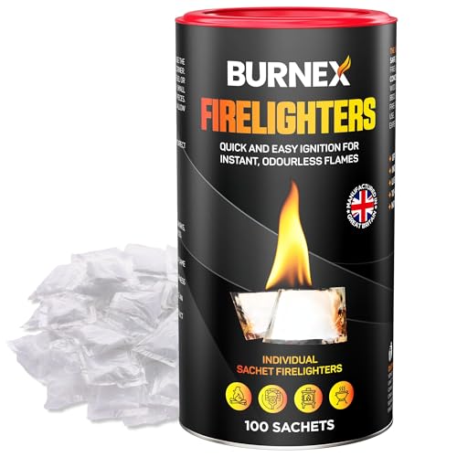 100 Burnex Wax Fire Lighters for Wood Burners - BBQ Fire Starter Firelighters for Wood Burners - 100 Firestarters Individually Wrapped Firelighters BBQ for Open Fires and Logs Firestarter Camping