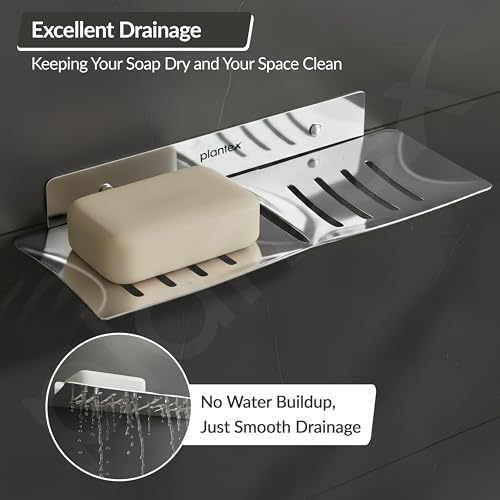 Image of Plantex Stainless Steel Double Soap Dish /Soap Holder for Bathroom /Wall Mounted Soap Holder /Bathroom Accessories - (Chrome)
