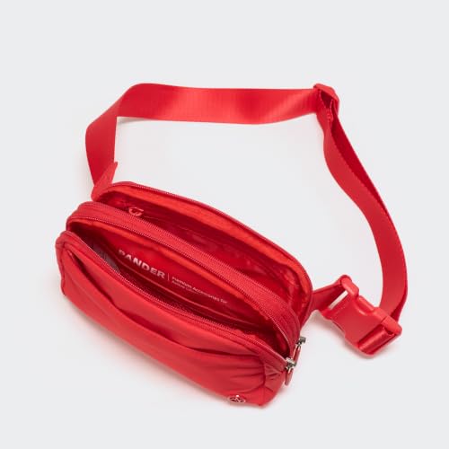 Image of Pander Nylon Fanny Pack Belt Bag for Women with 5 Zipper Pockets, Red
