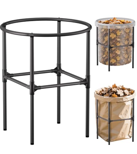 Tuohours Heavy-Duty Garden Trash Bag Holder 30-55 Gallon Outdoor Yard Waste Bag Stand Metal Frame Lawn Leaf Bag Holders with Adjustable Feet Detachable Legs for Leaves Yard Waste Camping (L)