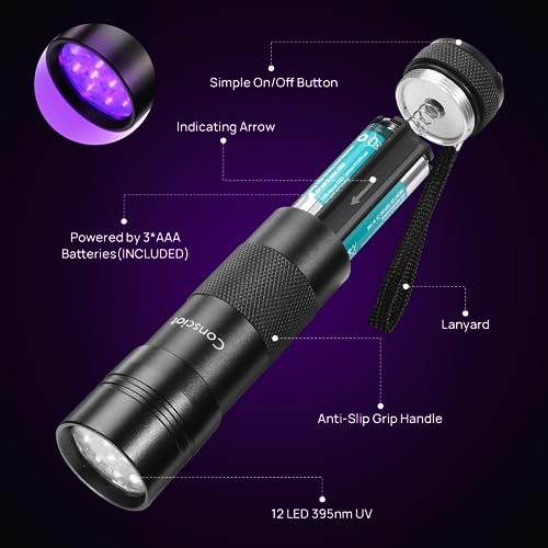 Consciot ACE002-US Uv Flashlight Black Light, Consciot 12 Led 395Nm Ultraviolet Blacklight, Portable Mini Torch Light Pet Urine Detector thumb #1
