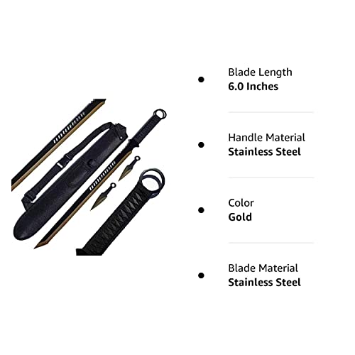 Ninja Sword Machete Throwing Knife Tactical Katana Tanto Blade, 27-Inch … (Gold) #TOP7