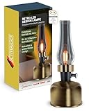 SCHWAIGER Retro LED Lampe im Petroleum Look I Kabellose Tischleuchte mit 2x 2000 mAh Akku I LED Leuchtmittel im Vintage Design mit Dimmer I 8h Leuchtdauer für Garten, Terrasse, Camping & Outdoor