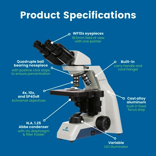 Image of Accu-Scope Compound Microscope EXC-120-3 - Binocular Head, 40-400X Magnification, Achromat Objectives, Mechanical Stage