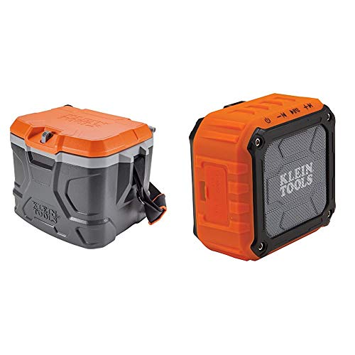 Klein Tools 55600 Work Cooler, 17-Quart Lunch Box Holds 18 Cans, Keeps Cool 30 Hours, Seats 300 Lb, Tradesman Pro Tough Box & AEPJS1 Wireless Speaker, Portable Jobsite Speaker Plays Audio