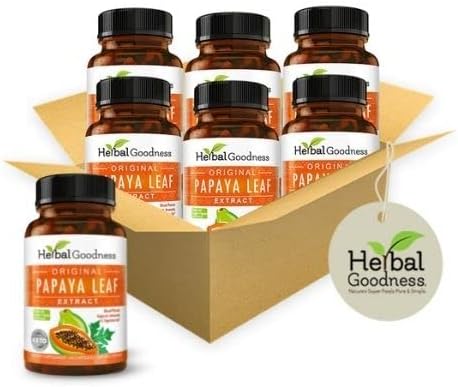 Papaya Leaf Extract Capsules 10X Strength - 60/600mg Veg Capsules- Blood Platelet, Bone Marrow & Spleen Support, Immune Gut & Super Digestive Health - Herbal Goodness (Pack of 6)