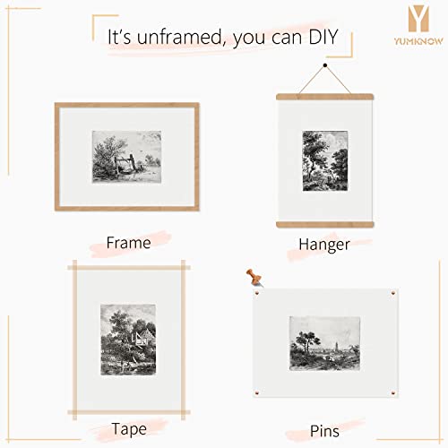 Black White Tree Sketch Drawing - Vintage Woodland Picture Print - French Country Kitchen Bathroom Bedroom - Minimalist Neutral Botanical Set - Boho Farmhouse Room Decor - Aesthetic Landscape Poster #TOP6