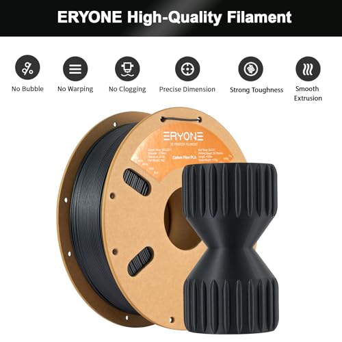 Image of ERYONE Carbon Fiber Filament PLA, PLA-CF 3D Printer Filament No Warp Enhanced Toughness, + /- 0.03mm Accuracy 1KG Cardboard Spool(2.2LBS), Black
