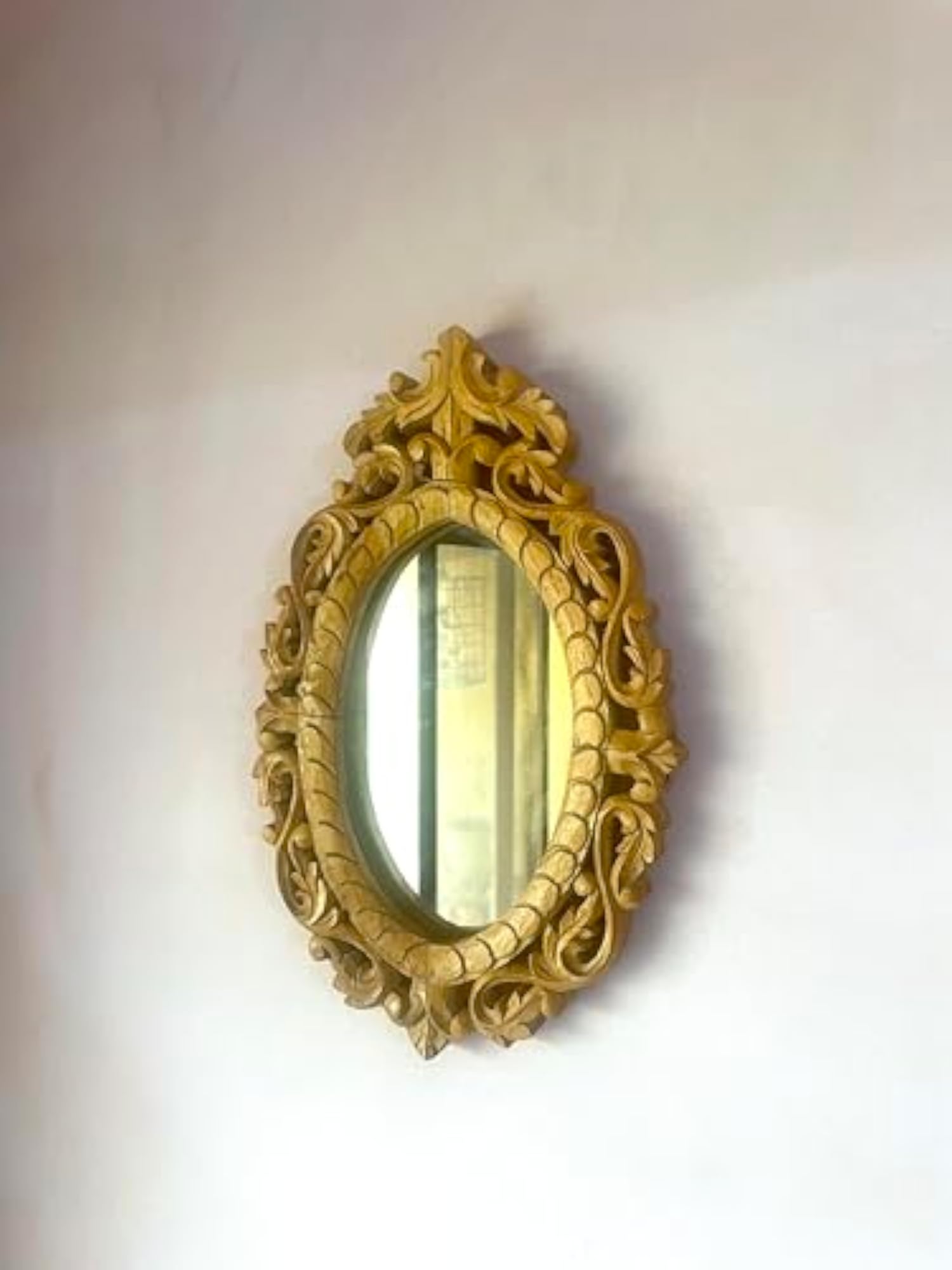 Handcrafted Oval Wooden Mirror, Elegant Home Decor