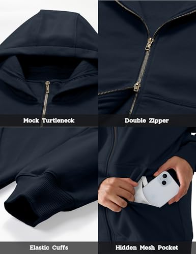 FAIABLE Mens Double Zip Up Hoodie Waterproof Heavyweight Hoodies Fleece Zipper Sweatshirt Rain Defender Jacket for Men4