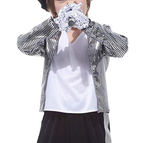 Lontakids Kids Boys 80S Costume Michael Cosplay Hip Hop Stage Outfits With Matched Hat Gloves (Large, Sliver) #TOP2