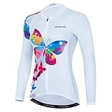 Damen Fahrradtrikot Langarm Tops, Frauen Radfahren Bike Trikot Shirts Rennrad Kleidung Sportbekleidung mit Taschen