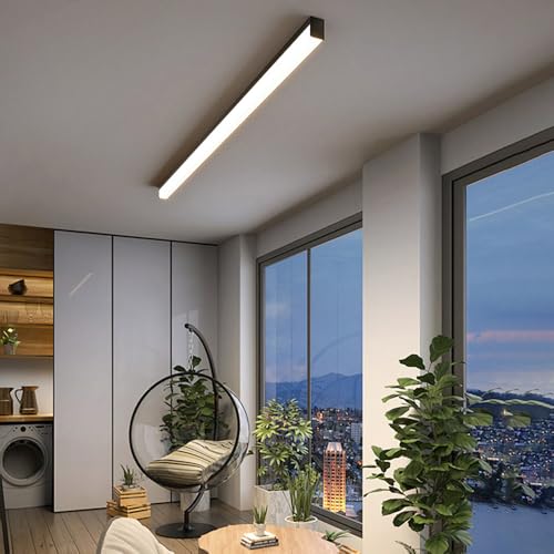 Plafonnier LED longue bande au design géométrique noir pour chambre