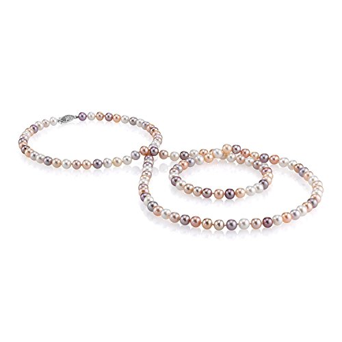 The Pearl Source 7-8mm AAA Quality Multicolor Freshwater Cultured Pearl Necklace for Women with Magnetic Clasp in 36" Opera Length