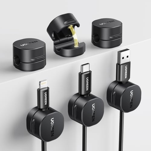 UGREEN 6 Pack Magnetic Cable Organizer for Desk, Cord Organizers Cable Management with Durable Magnetic Holders,Tangle-Free Wire Management, Space-Saving Design for Nightstand,Office (Black)