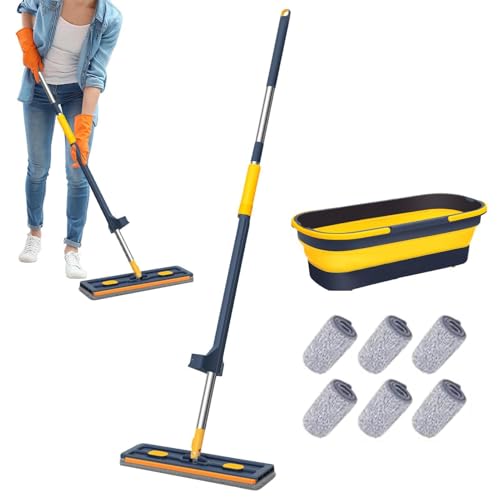 Flat Mop - Microfibra Flat Mop, Cleaning Tool for Floor, 360° Rotatable Large Flatt Mopp for Tile, Flats Mops Foor Tile, Hardwood, Carpet, Home, Kitchen, Living Room, Bedroom, Bathroom, Garage