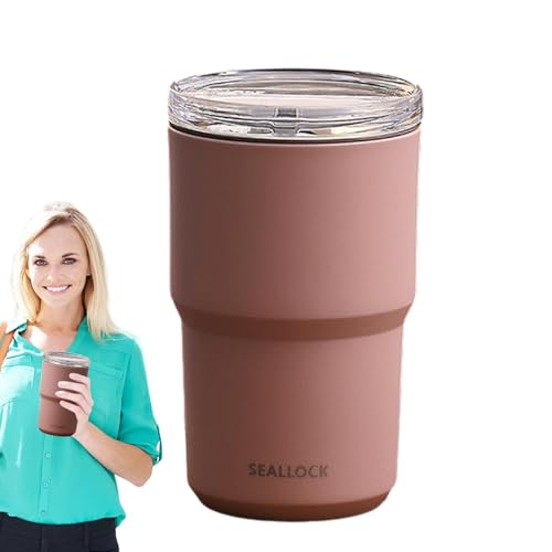 Taza de café térmica - Taza de viaje de acero inoxidable, botella de agua térmica sin acero, botella de agua térmica con asa y pajita, taza de café a prueba de fugas para el hogar, el coche, viaj