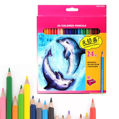 Lápices de Colores, 24 Piezas de Lápices para Escuela, Utensilio de Dibujo para Bocetar Arte Tareas Viajes